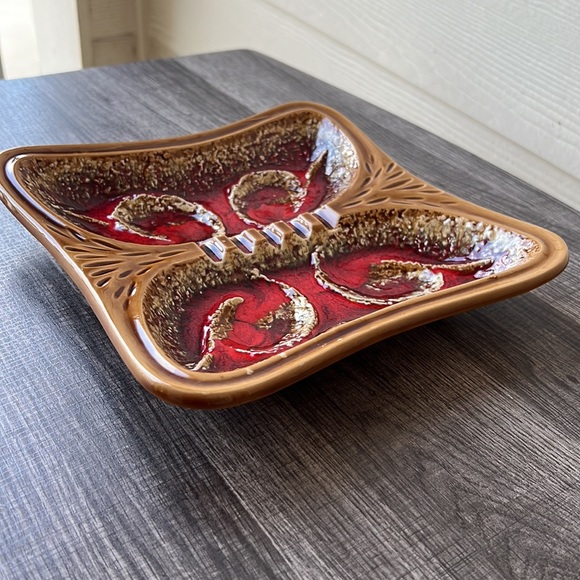 Vintage Mid Century 70’s Ashtray Browns & Red Drip Glasé - Picture 3 of 9